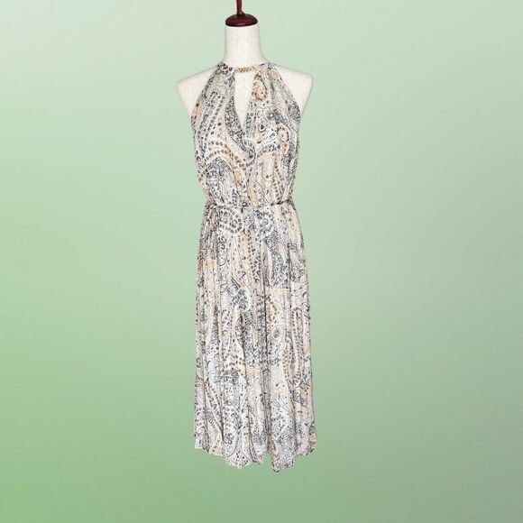 NWT Ann Taylor Halter Top Maxi Pleated Flowing Lined Dress Med - Picture 6 of 16